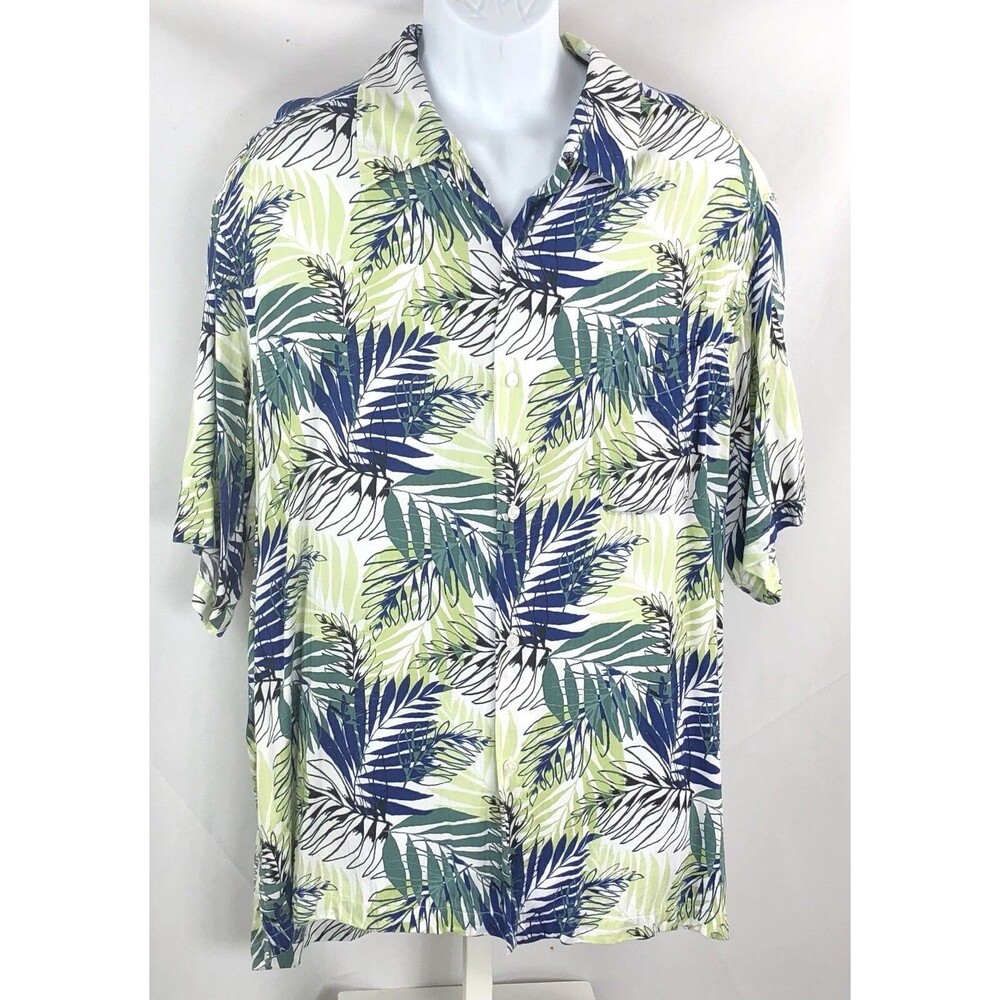 Access Hawaiian Shirt xl white blue tropical button up shortsleeve pocket retro